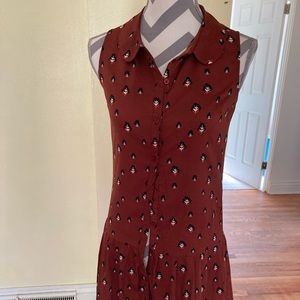 Bar III Leaf Print Dropwaist Button Down Dress